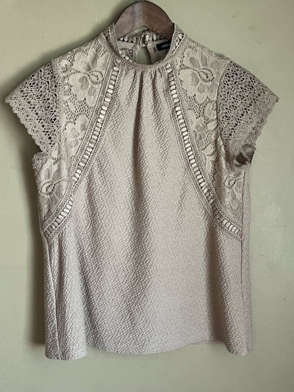 Cable & Gauge Lace Trim Sleeveless Top - Cream